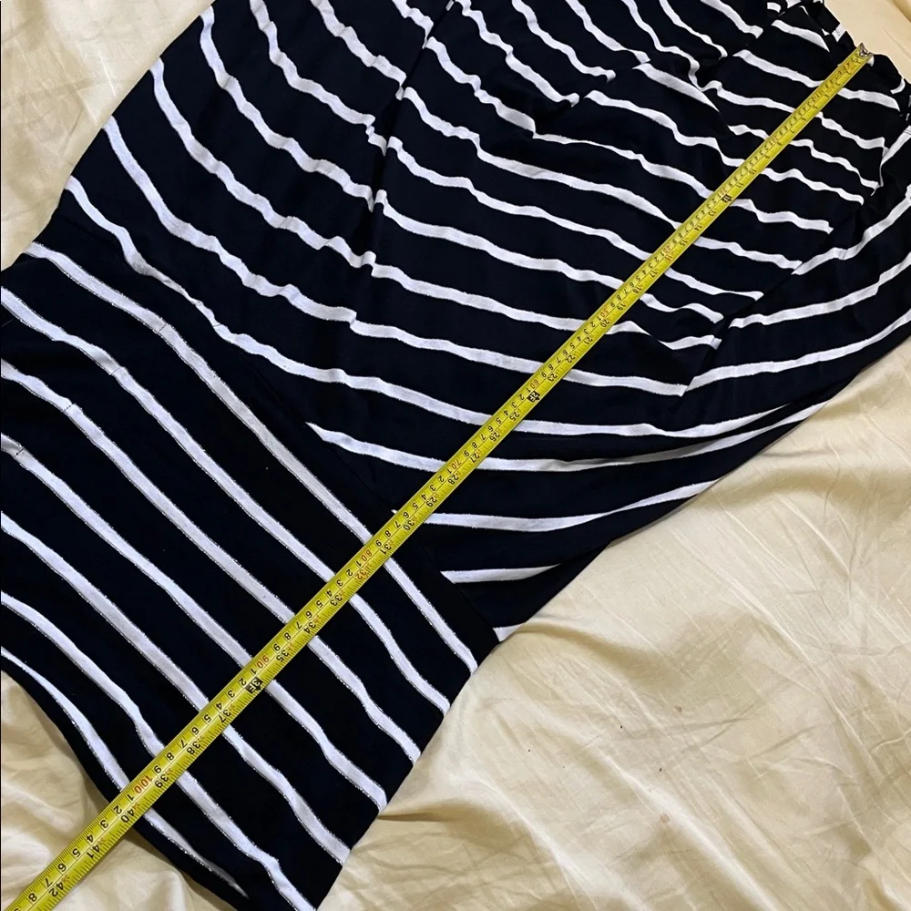 Silver, white and black striped convertible tube top dress or drop waist slit